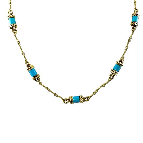 Kp gems turquoise and 18k yellow gold necklace