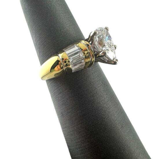 Kp gems pear shaped diamond yellow gold baguette ring b