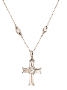 KP Gems Baguette Diamond Cross Necklace