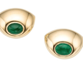 2 Cabochon Emeralds approximately 5 total carats in 18k gold by Poiray of Paris, France. Earrings