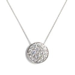 A stunning round diamond pendant necklace featuring a cluster of sparkling diamonds set in a silver or white gold setting, perfect for jewelry buyers and sellers seeking luxurious and timeless pieces. Necklaces