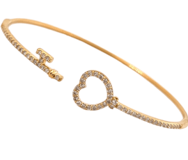 18k flexible gold heart and key bangle bracelet Bracelets