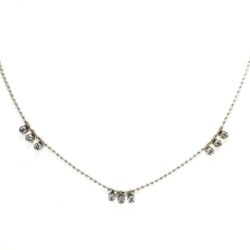 14k White Gold Bead Necklace with 9 Bezel set Round Diamond Stations 14k White Gold Bead Necklace with 9 Bezel set Round Diamond Stations