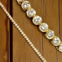 Discover exquisite diamond jewelry on KP Gems, specializing in buying and selling high-quality estate jewelry with exceptional diamonds and craftsmanship. Bezel set 14k yellow gold tennis bracelet with 38 RBC diamonds @ 7.40 carats