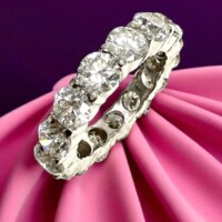Stunning diamond eternity ring showcasing high-quality gemstones, ideal for purchase and resale at KP Gems. Elegant 6.02 carats round brilliant cut diamonds, white gold eternity band.